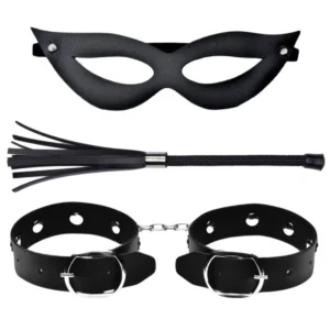 Kit Chicotinho Com Algema E Máscara Dominatrix Preto